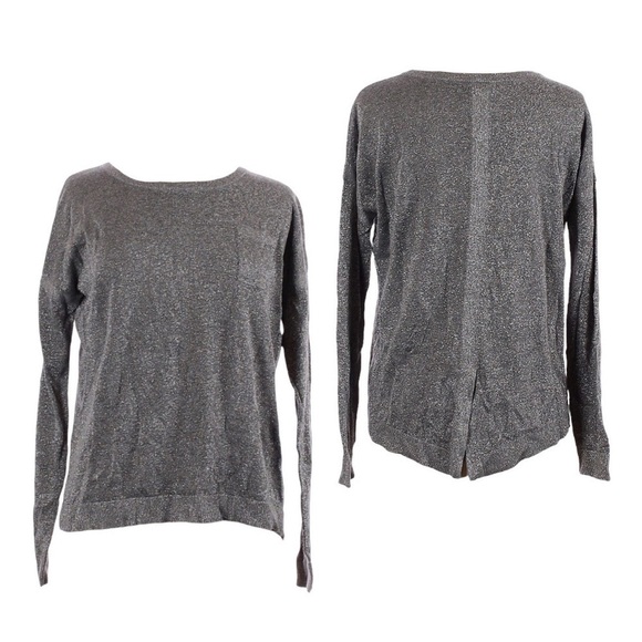 Caslon Metallic Lurex Sweater M Gray Silver Cashmere Blend Crewneck Pullover - Picture 1 of 10